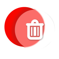 Red glassmorphic trash bin button on transparent 