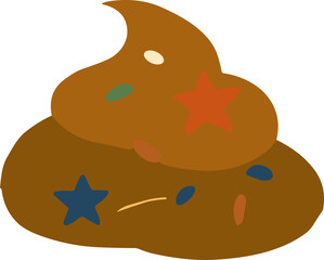 A cartoon-style chocolate swirl illustration is decorated with colorful sprinkles and star shapes.