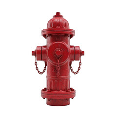 Classic red fire hydrant with multiple nozzles isolated on transparent background