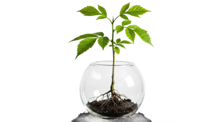 Vibrant Green Sapling in Clear Glass Sphere Against Soft Gradient Background: Perfect for Eco-Friendly Branding, Springtime Designs, and