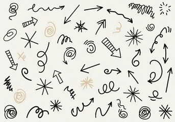 Collection of hand drawn arrows and doodle elements on a light background