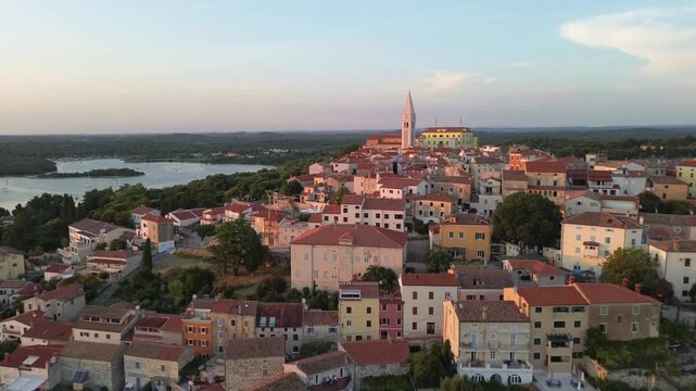 Aerial view of Vrsar, Croatia with marina, red rooftops and coastal charm