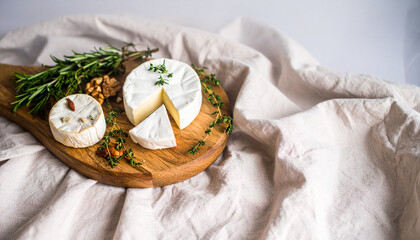 Flatlay of Assorted Cheeses with Fresh Herbs. Shavuot Jewish Festival. Generated Image