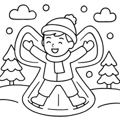 Fototapeta premium Joyful Kid Making a Snow Angel on a Snowy Day Winter Fun Activities and Outdoor Play