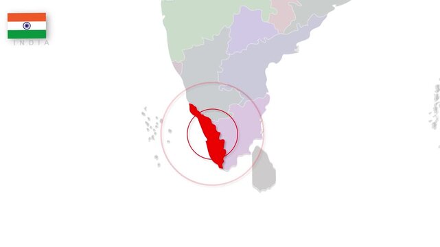 Kerala map video 7, Highlighted on India Map Video, with Borders, Geography & Education&rdquo; India map video, Indian territory video.