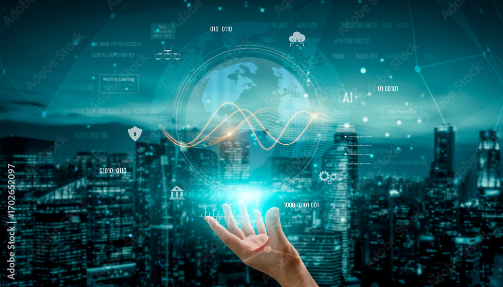 Poster global ai and data processing system enhances data, ai, and processing efficiency through digital ne