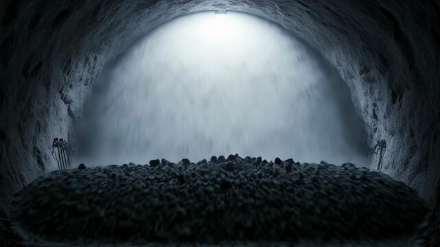 Cutting head of tunnel boring machine rapidly rotating, displacing rock and water in underground excavation process