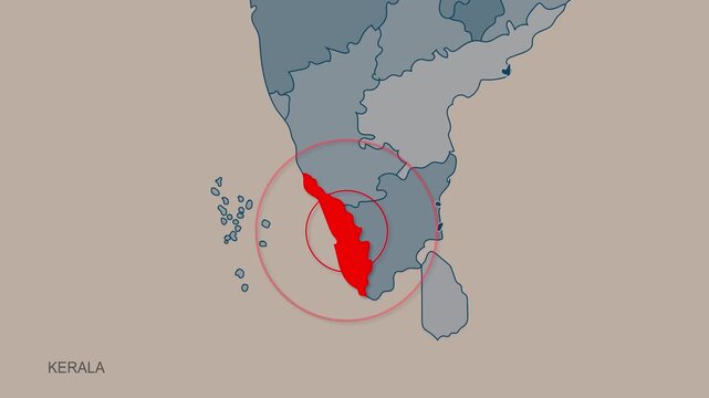Kerala map video 15, Highlighted on India Map Video, with Borders, Geography & Education&rdquo; India map video, Indian territory video.