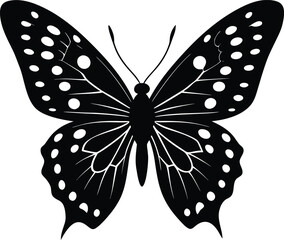 Elegant Black and White Butterfly Silhouette with Distinctive Wing Patterns on white background