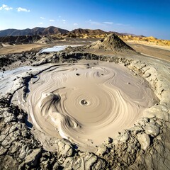 Mud pot in arid landscape