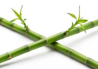 Fototapeta premium Two green bamboo stalks crossed isolated on white background