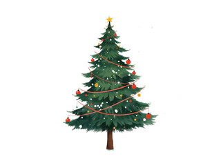 Christmas Tree with Star and Ornaments on Transparent Background

