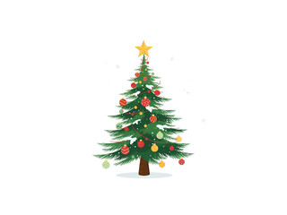 Christmas Tree with Star and Ornaments on Transparent Background
