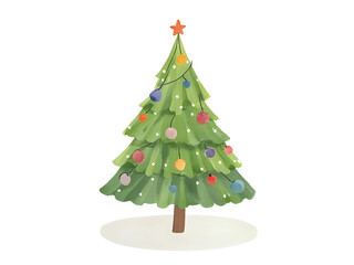 Fototapeta premium Christmas Tree with Star and Ornaments on Transparent Background 