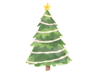 Christmas Tree with Star and Ornaments on Transparent Background
