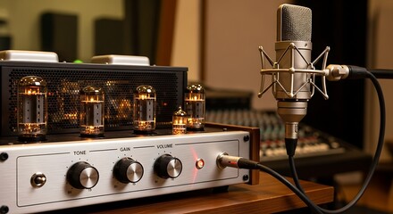Vintage Tube Microphone Preamplifier in Recording Studio.