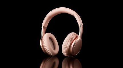 Rose Gold Wireless Headphones Isolated on Black Background