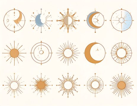 Celestial graphic collection of sun and moon