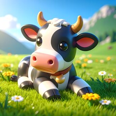 Cute cow lying in meadow