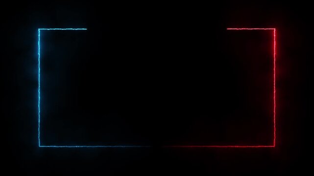 Animation of glowing neon rectangles abstract background. abstract glowing plasma flickering red and blue neon rectangle border frame. 4k animated on black background