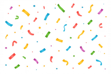 Multicolored confetti falling, cascading vibrant paper strips against transparent backdrop, representing festive celebration moments