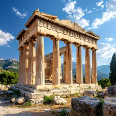 Ancient temple ruins, sunny day