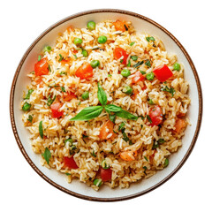Plate with pilaf isolated on transparent background