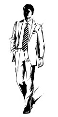 Businessman in Suit – Modern Japanese Ink Art (Sumi-e Style)