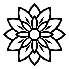 Stylized floral design with bold outline and details on transparent background