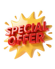 Vibrant Red 'SPECIAL OFFER' 3D Text with Yellow Starburst: Urgent Sale Promotion Design