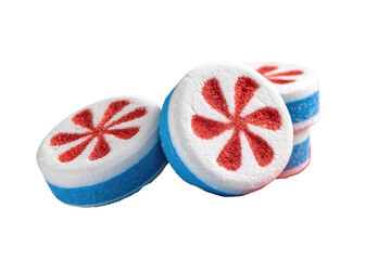 Round, layered candies, red and blue, star design