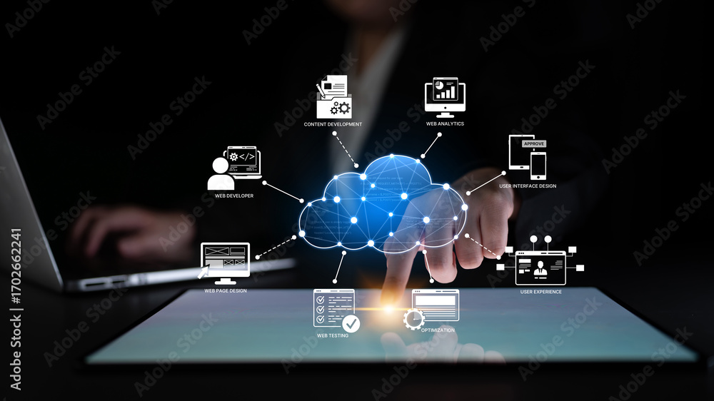 Aufkleber cloud computing, cloud strategy, and cloud technology transforming digital infrastructure with scala