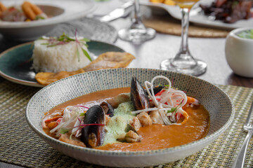 tomato and seafood cream soup