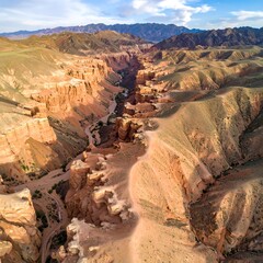 Canyon aerial view, colorful mountains