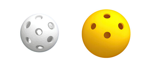 Fototapeta premium Two identical paddle ball sport balls, one white, one yellow