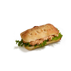 Delicious chicken salad sandwich on focaccia bread with fresh green lettuce