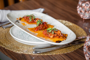 Italian food salmon marinara