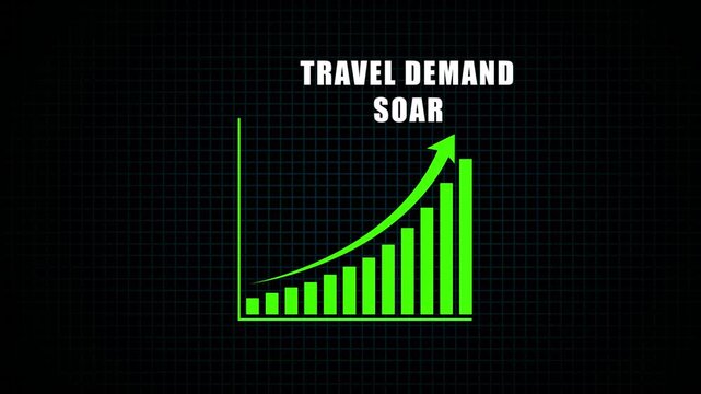 travel de  Mand soar business arrow graph going up represents profit and growth from holiday. 4k animation on black background.