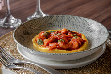 Italian food shrimp polenta