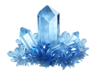 Blue crystal cluster isolated on a transparent background