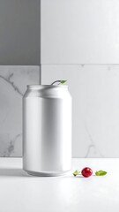 Blank soda can, marble backdrop