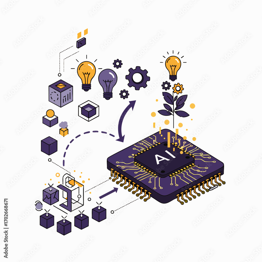 Poster this detailed isometric illustration effectively visualizes the intricate connection between artific