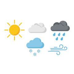 Collection of weather icons silhouette isolated on white background