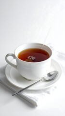 White teacup steaming hot drink