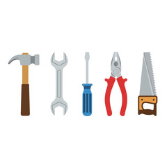 Collection of hand tools isolated on white background silhouette