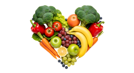 Heart Shape Arrangement of Fresh Fruits and Vegetables