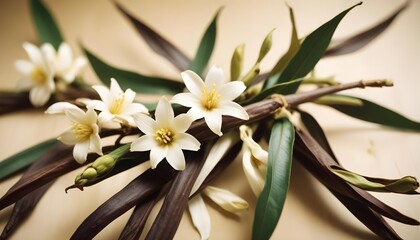 Obraz premium Elegant floral arrangement with white flowers and dark leaves