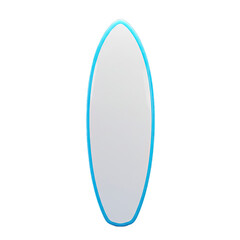 White Surfboard with Light Blue Glowing Outline on a Pastel Blue Background: Summer Surfing Icon, Transparent Background,  Ideal for Website Banners