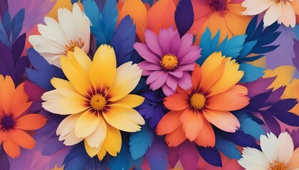 Obraz premium Vibrant floral arrangement with colorful blossoms and leaves