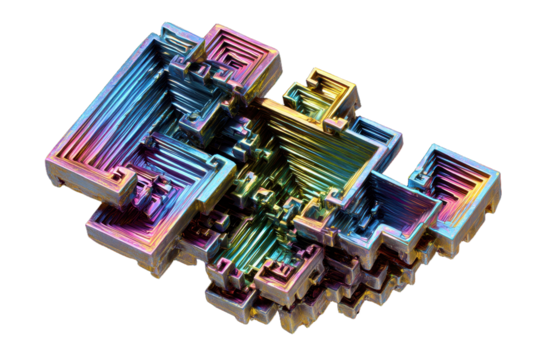 Bismuth crystal, gemstone, gem, mineral specimen PNG white background isolated graphic resource cutout. Lapidary, healing, geology, rockhounding, collecting, rainbow, colorful - Powered by Adobe